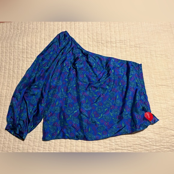 Veronica Beard Lyric Top Cobalt Multi Size 10 One Sleeve Floral Print Blouse - Picture 3 of 5